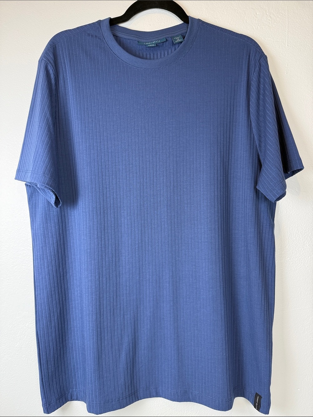Perry Ellis Men’s Ribbed Short Sleeve Crew Shirt in Dusty Blue Size Large